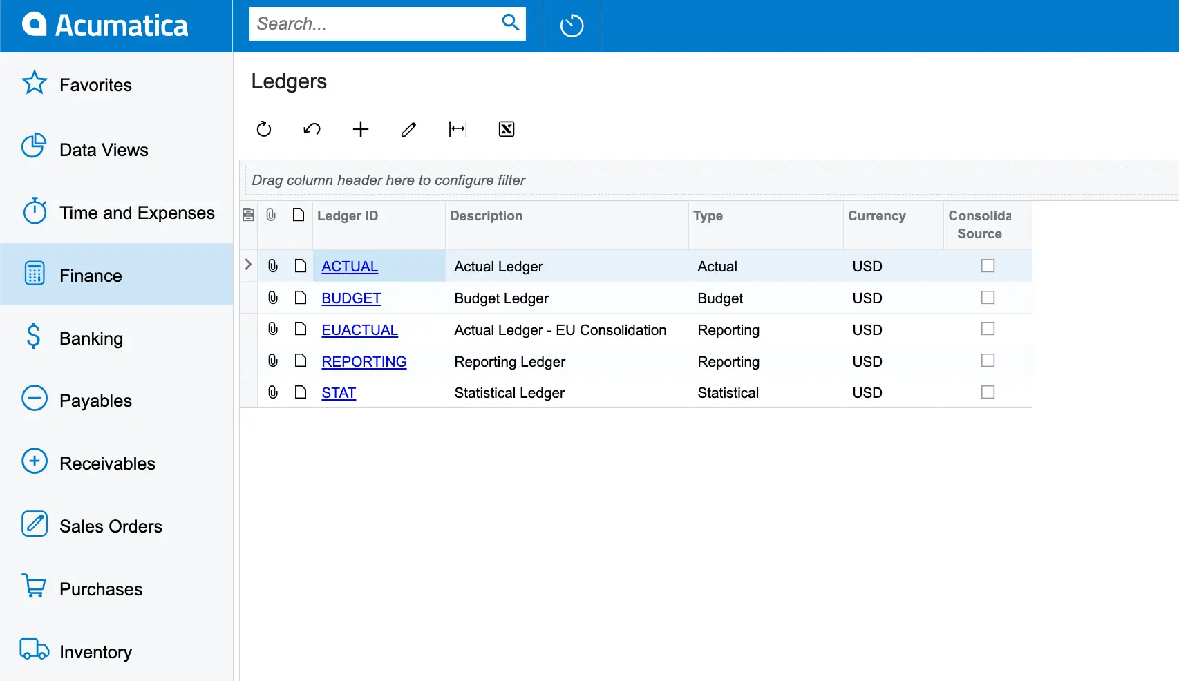 Types of ledgers in Acumatica Cloud ERP