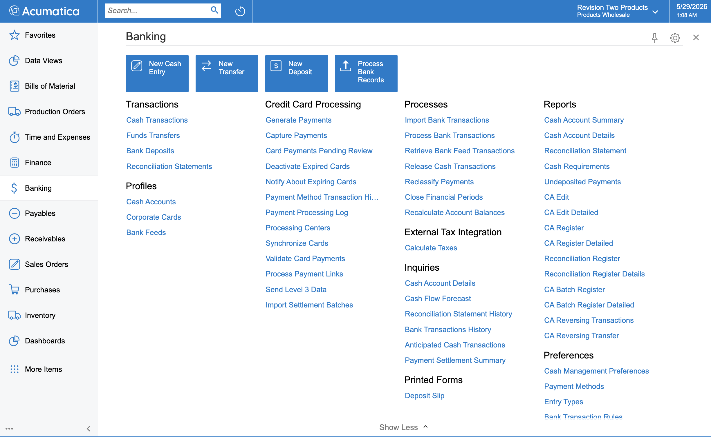 Cash and currency management in Acumatica Cloud ERP