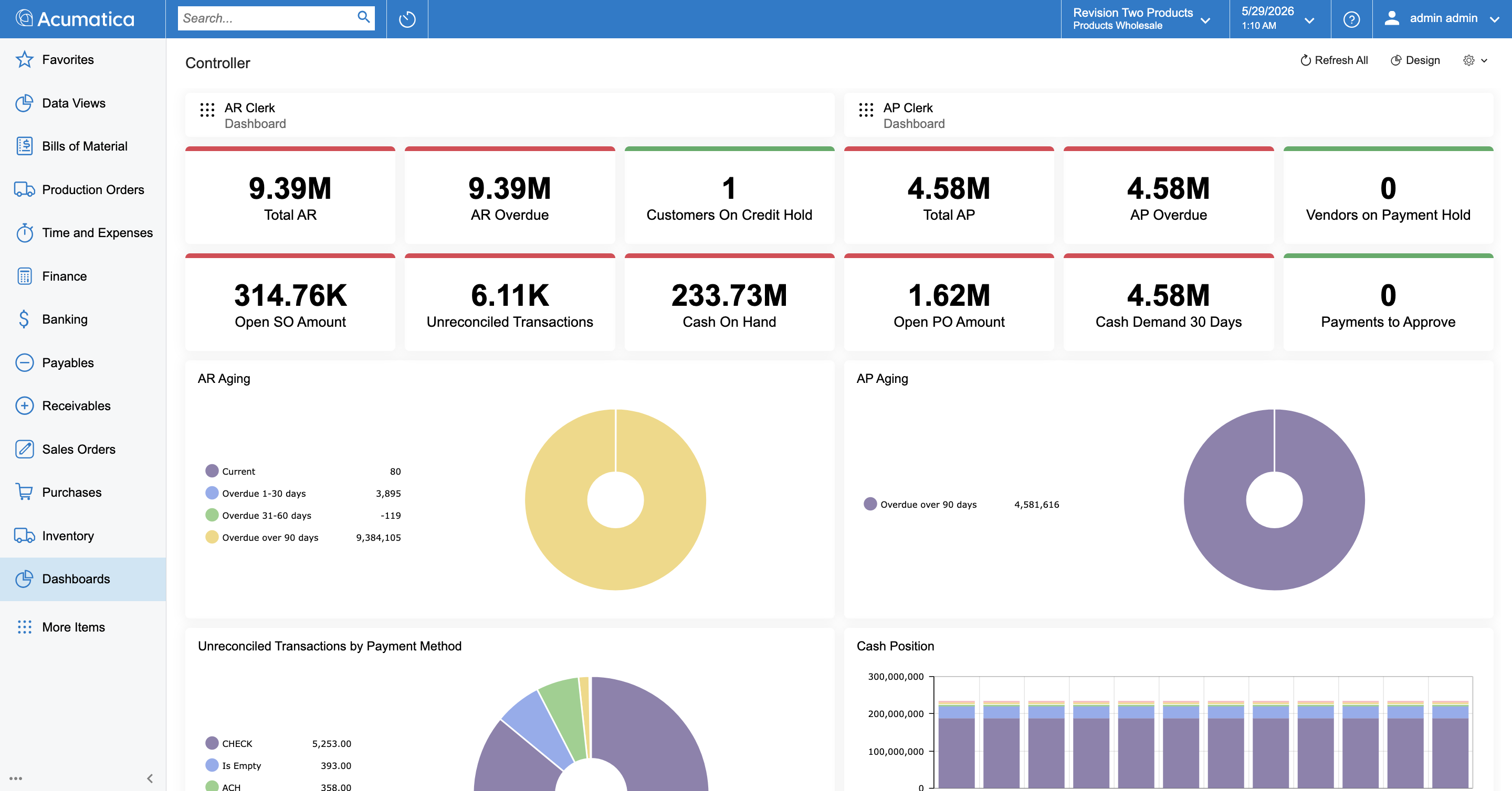 Controller Dashboard in Acumatica Cloud ERP