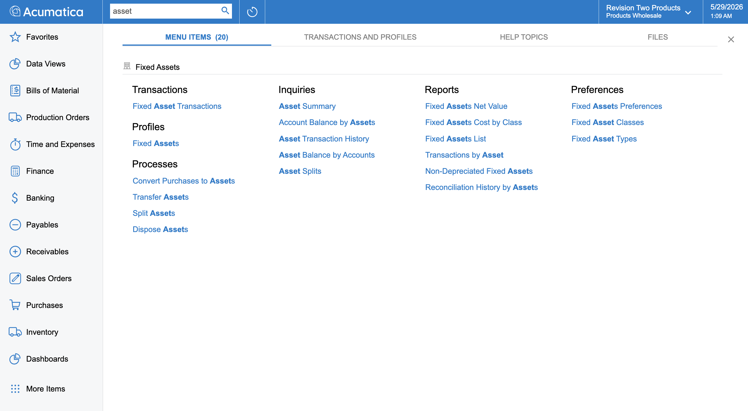 Asset management in Acumatica Cloud ERP