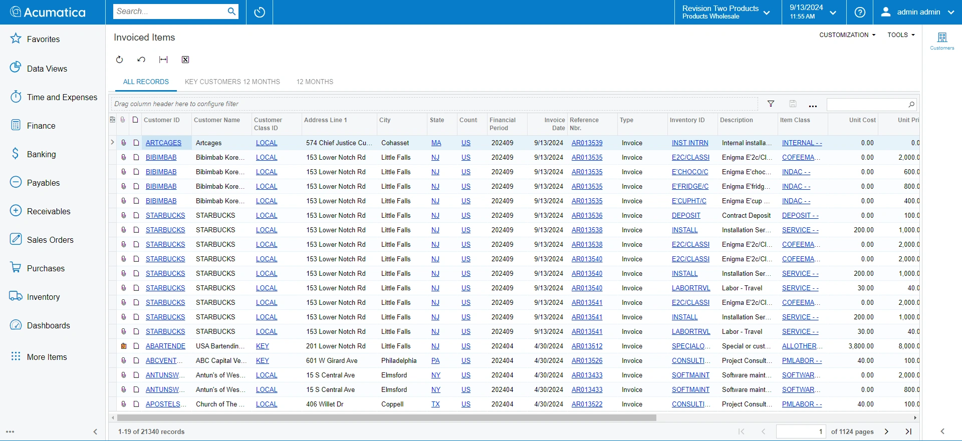 Invoiced Items. Acumatica CRM