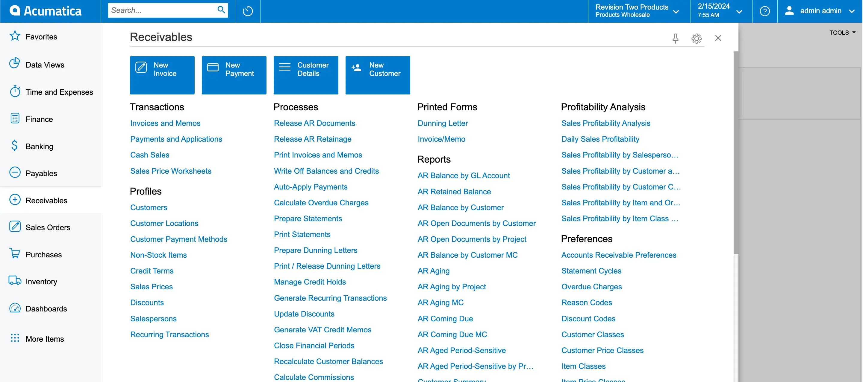 Receivables module in Acumatica Cloud ERP