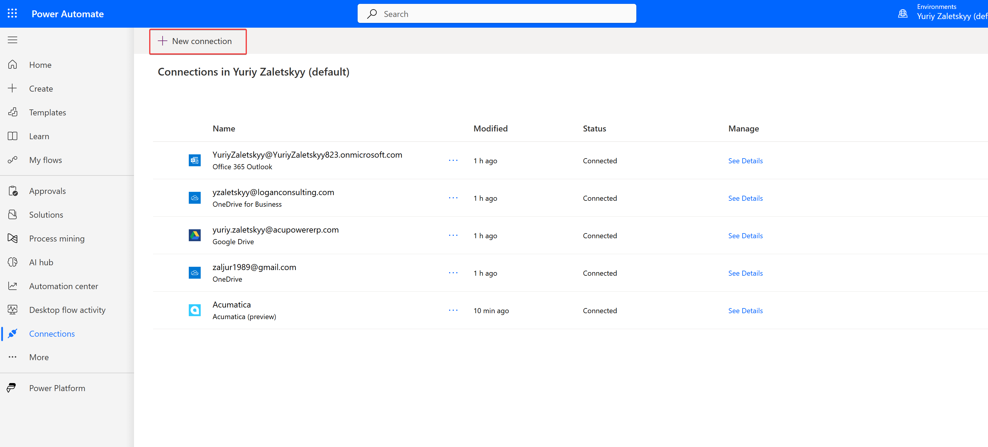 Power automate new connection