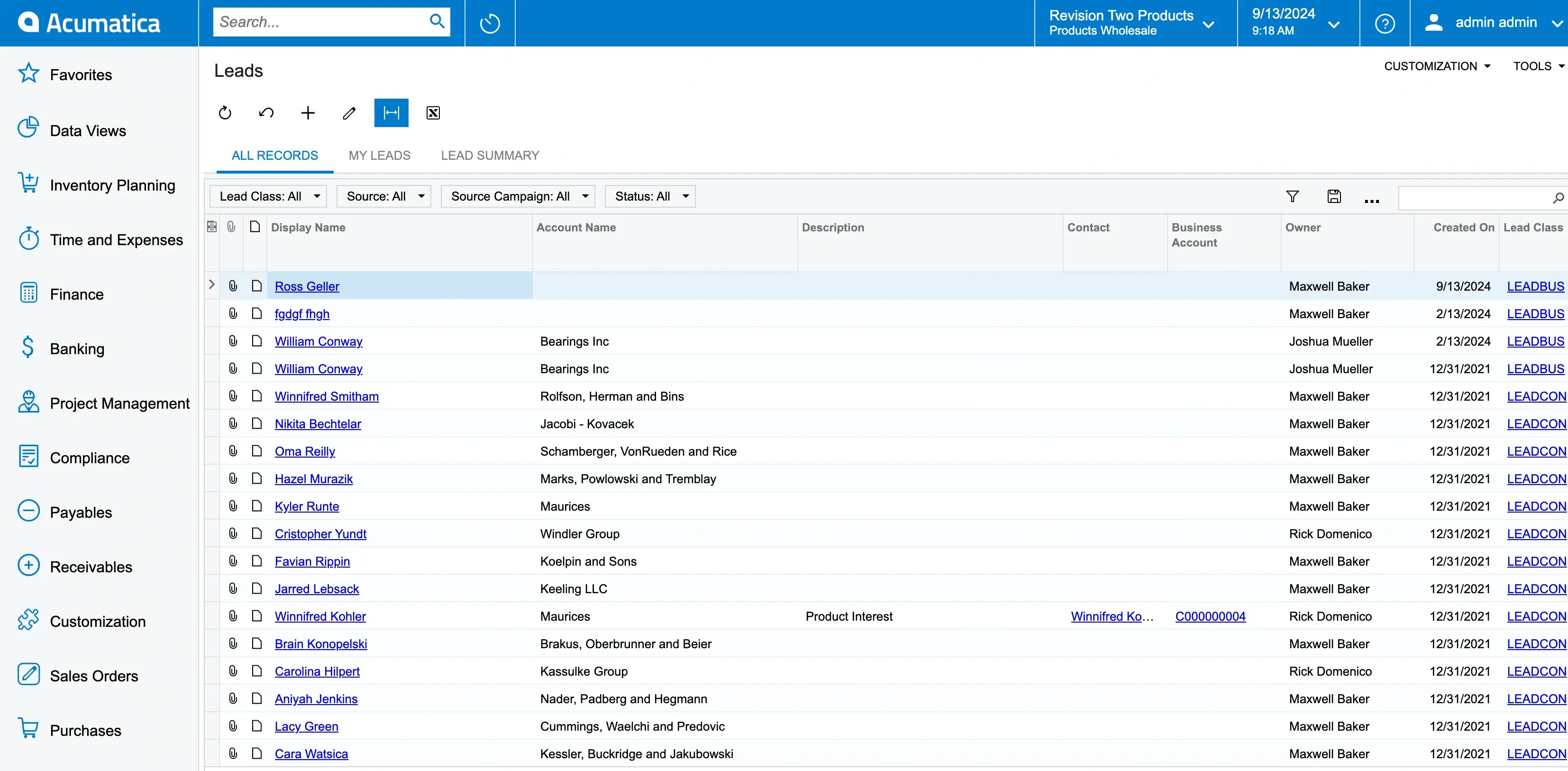 Leads in Acumatica