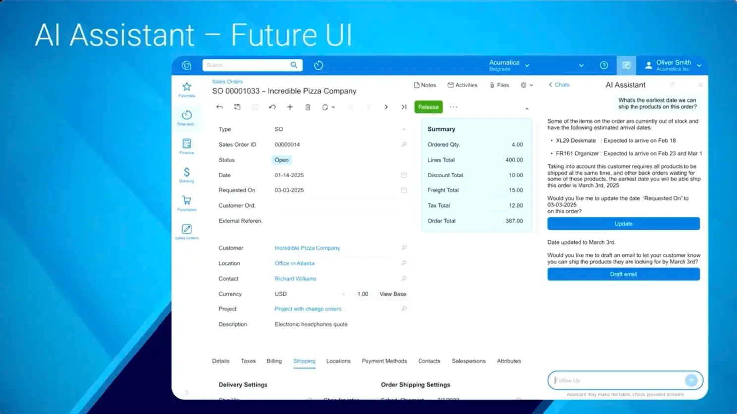 Demo of AI Assistant in Acumatica. Day 2 Keynote. Acumatica Summit