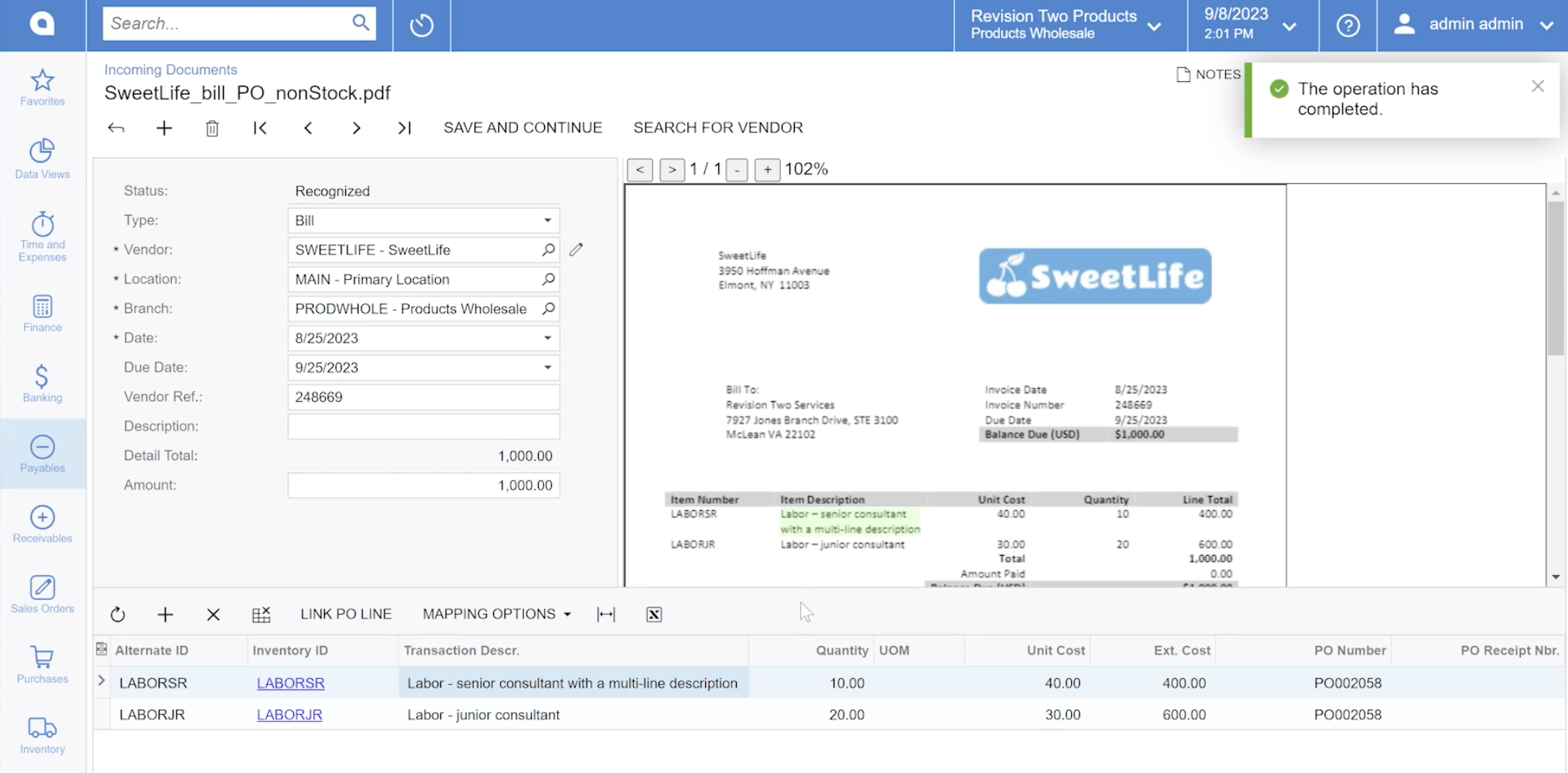 Acumatica ERP AP Document Recognition