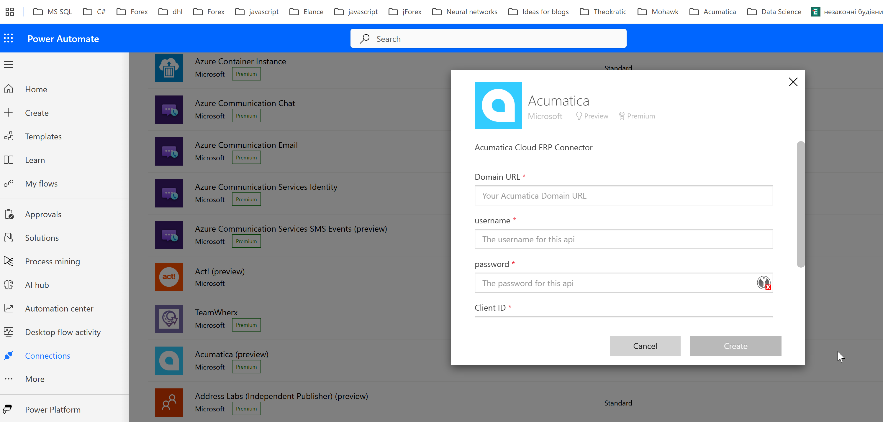 Pop up for power automate and Acumatica