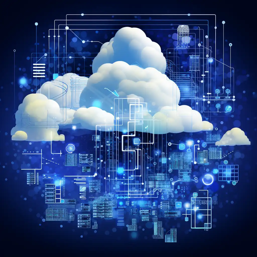 Image which symbolically shows that Acumatica ERP is cloud based, and very open for incoming and out going connections