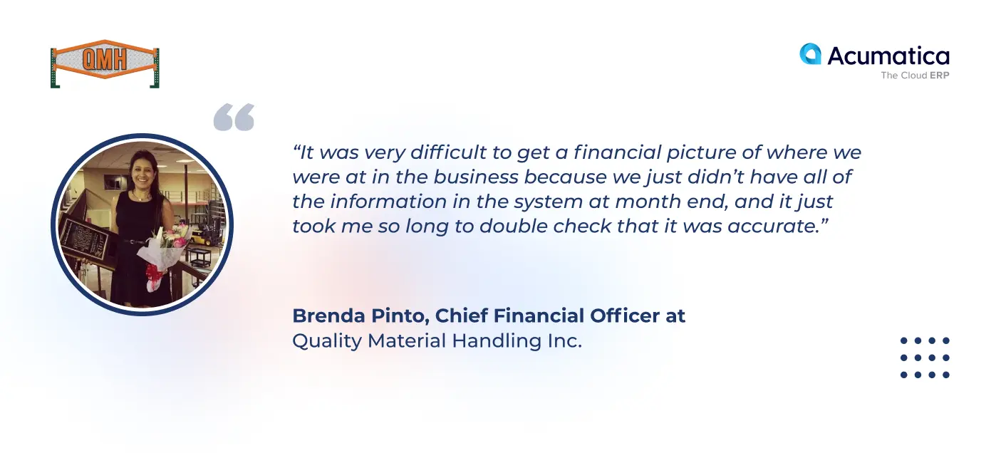 a quote of Brenda Pinto, CFO of QMH, about her negative experience with Sage 100