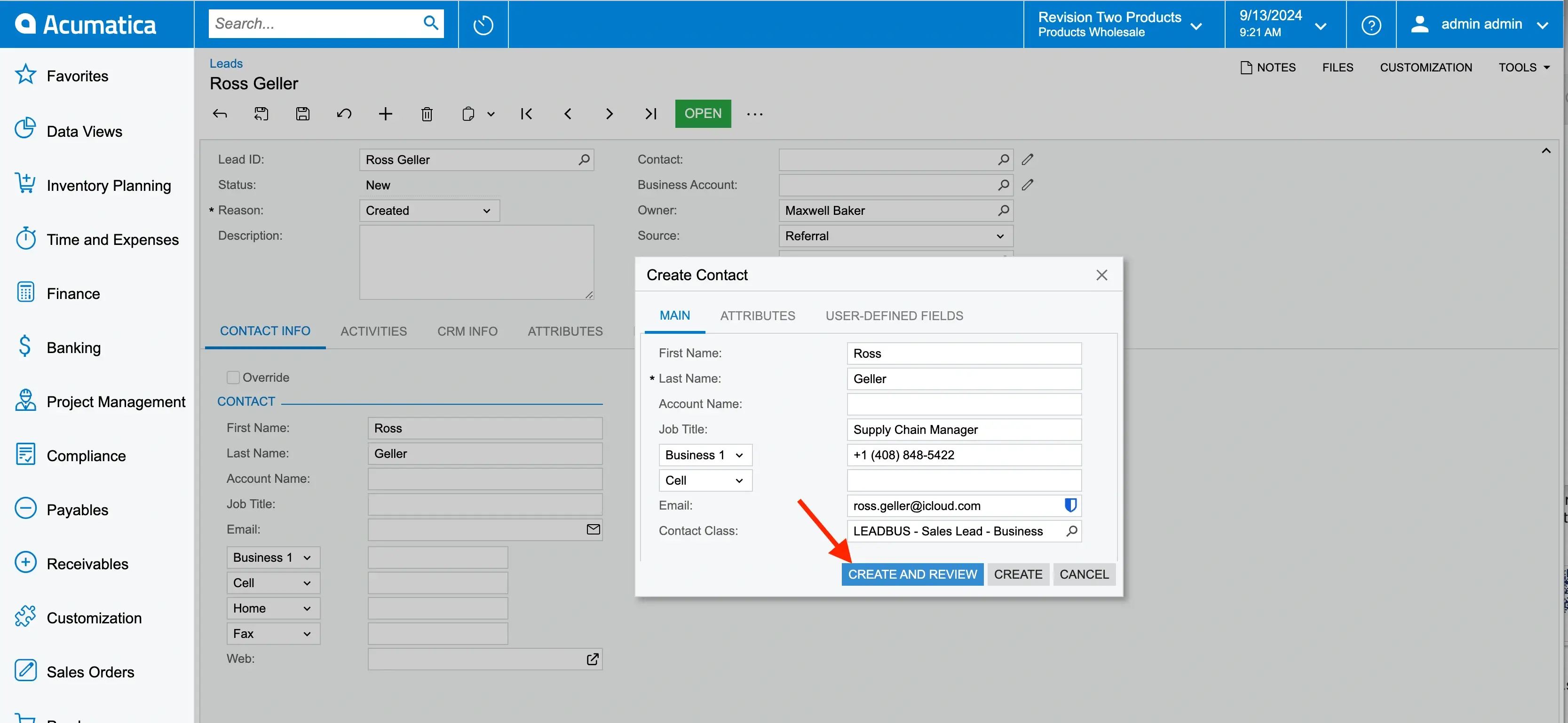 Create and review a contact in Acumatica