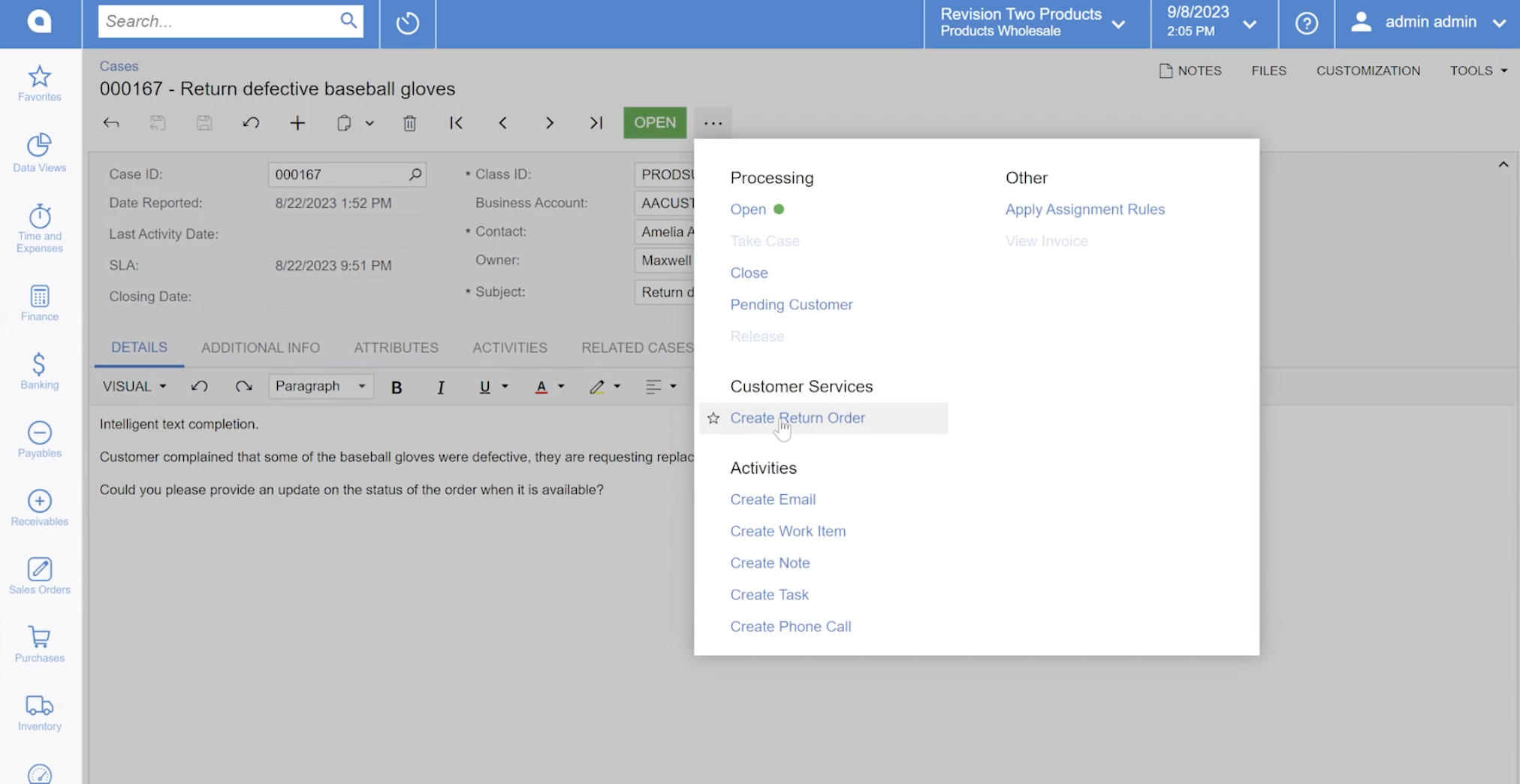 Acumatica ERP Accelerated Return Orders