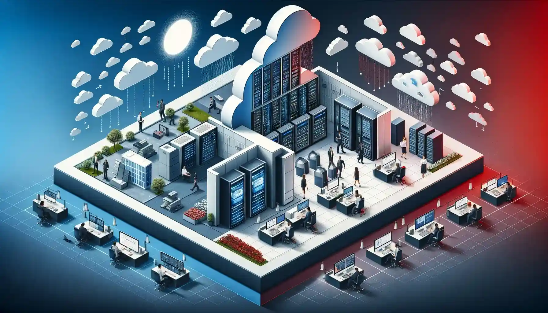 a visualization of a hybrid ERP system which is a combination of a cloud ERP software and an on-premise ERP system