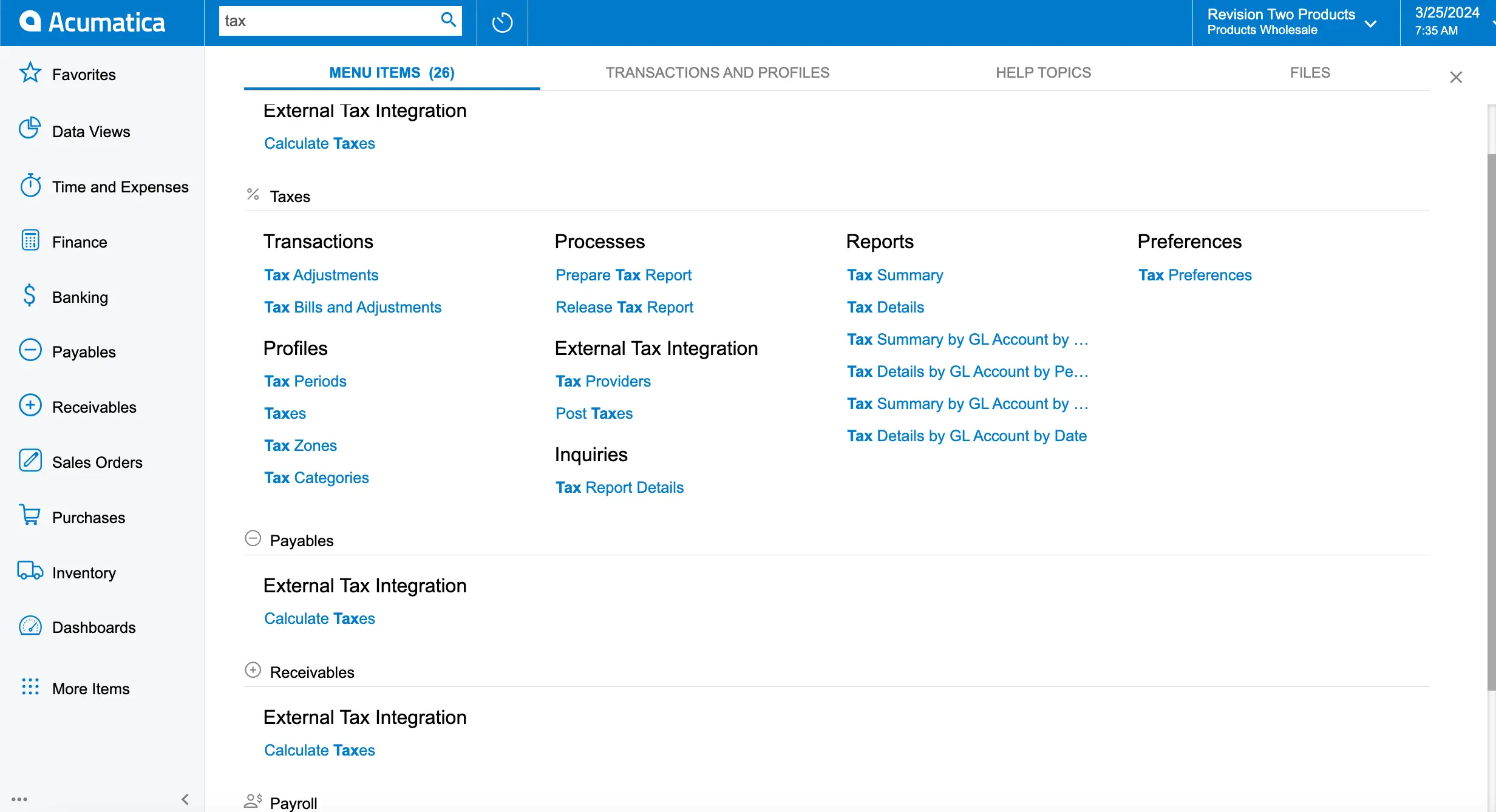 Tax management in Acumatica Cloud ERP