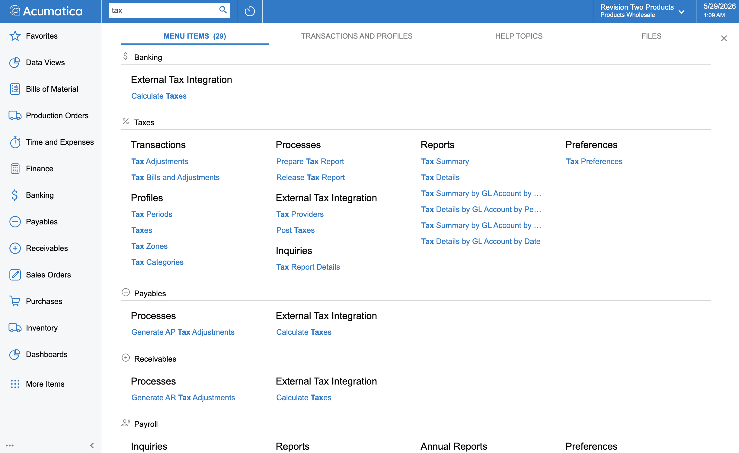 Tax management in Acumatica Cloud ERP