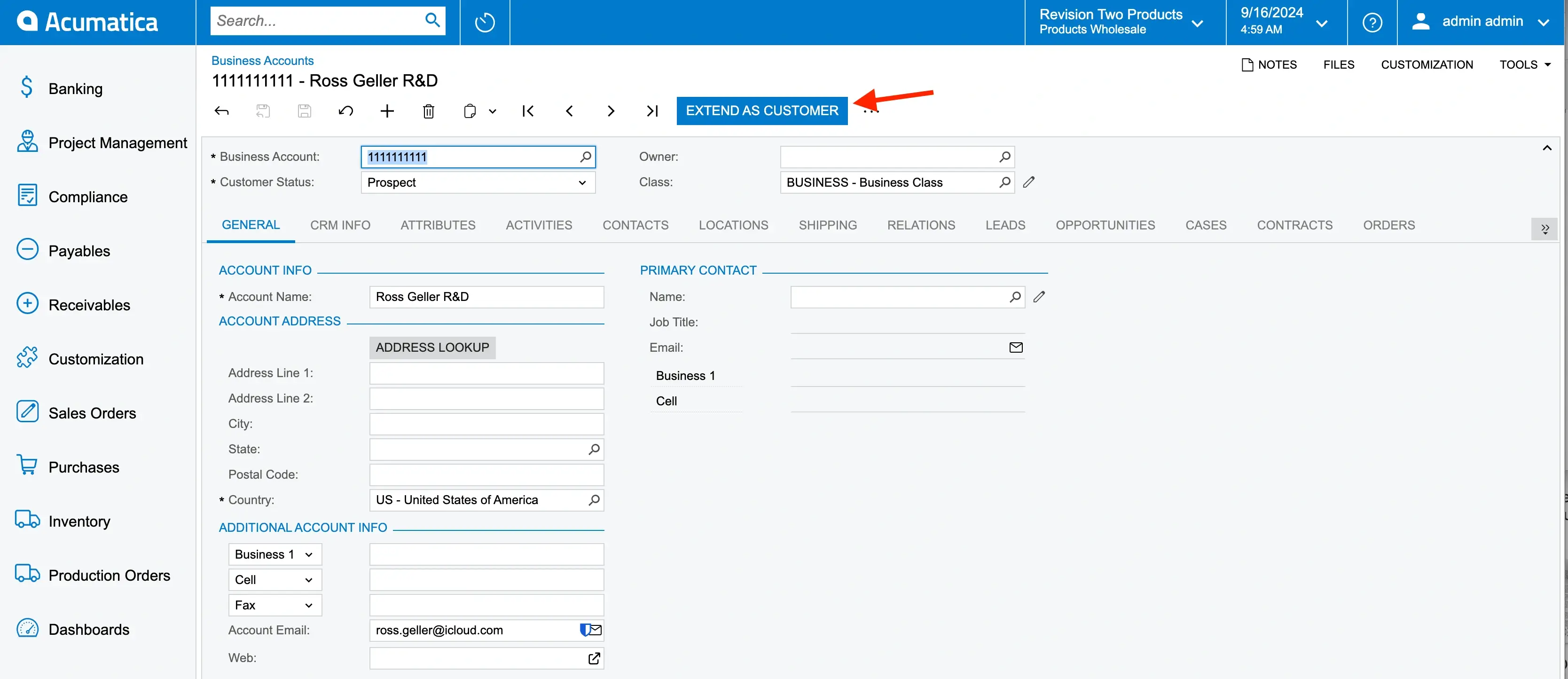 Convert from opportunity to a customer. Acumatica CRM