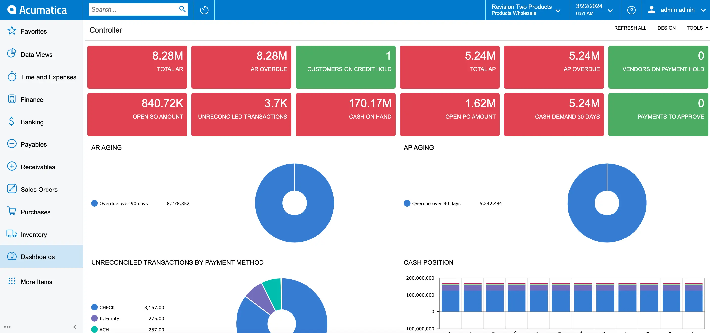 Controller Dashboard in Acumatica Cloud ERP