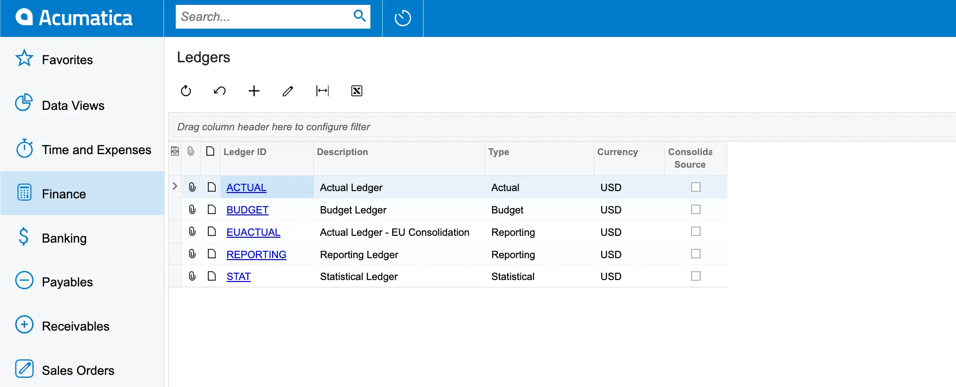 Ledgers in Acumatica Cloud ERP