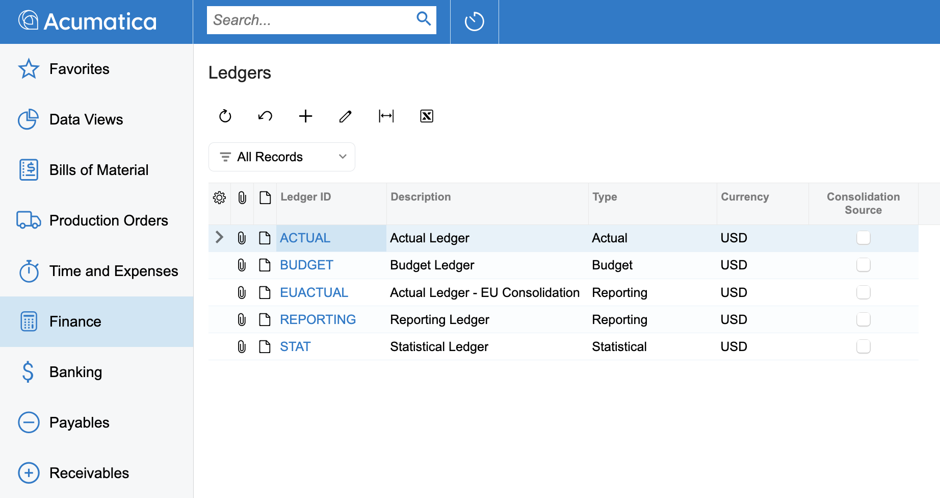 Ledgers in Acumatica Cloud ERP