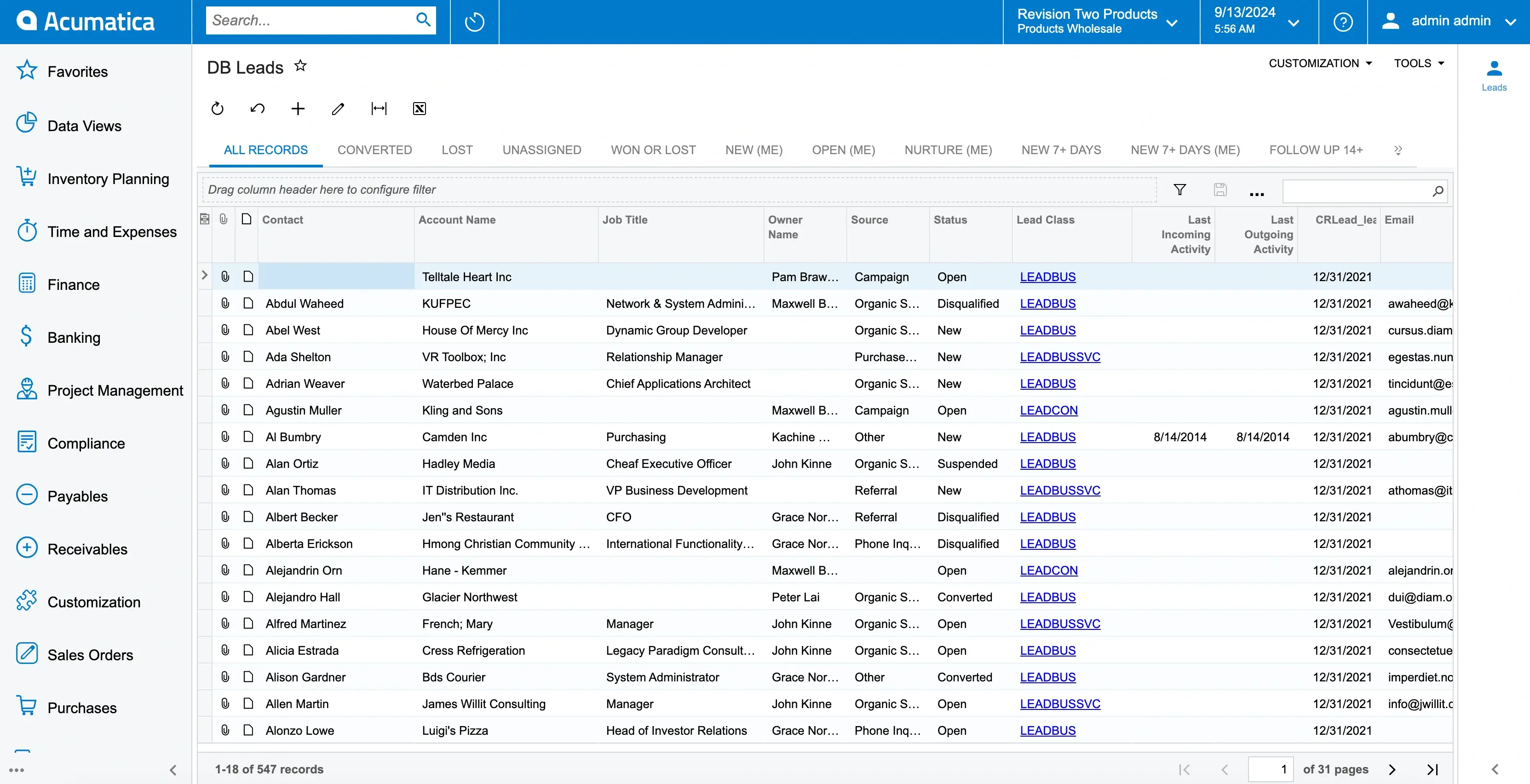 Leads by campaign in Acumatica